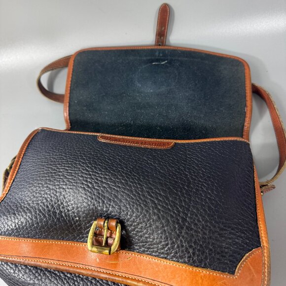 Vintage Dooney & Bourke All-Weather-Leather Navy Blue Tan Leather Trims Bag - Picture 6 of 11